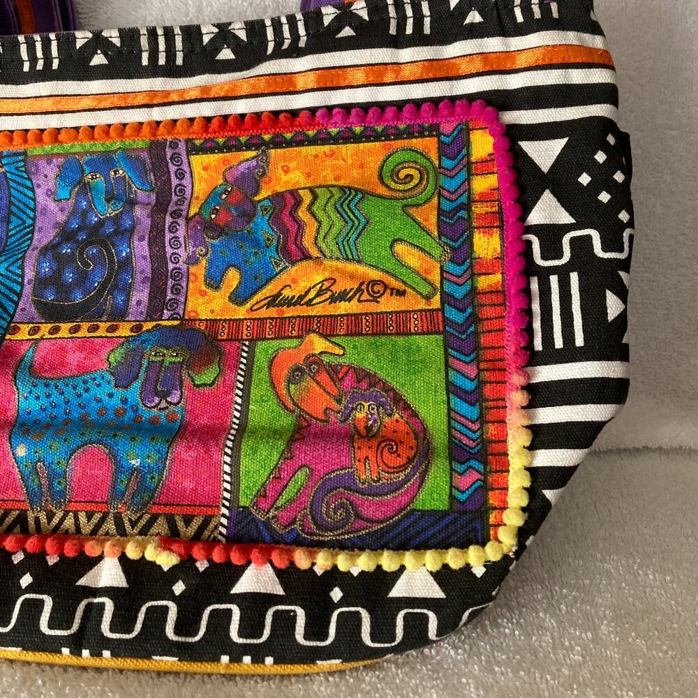 Laurel Burch Multicolor Dogs Patchwork Tote Purse - image 3